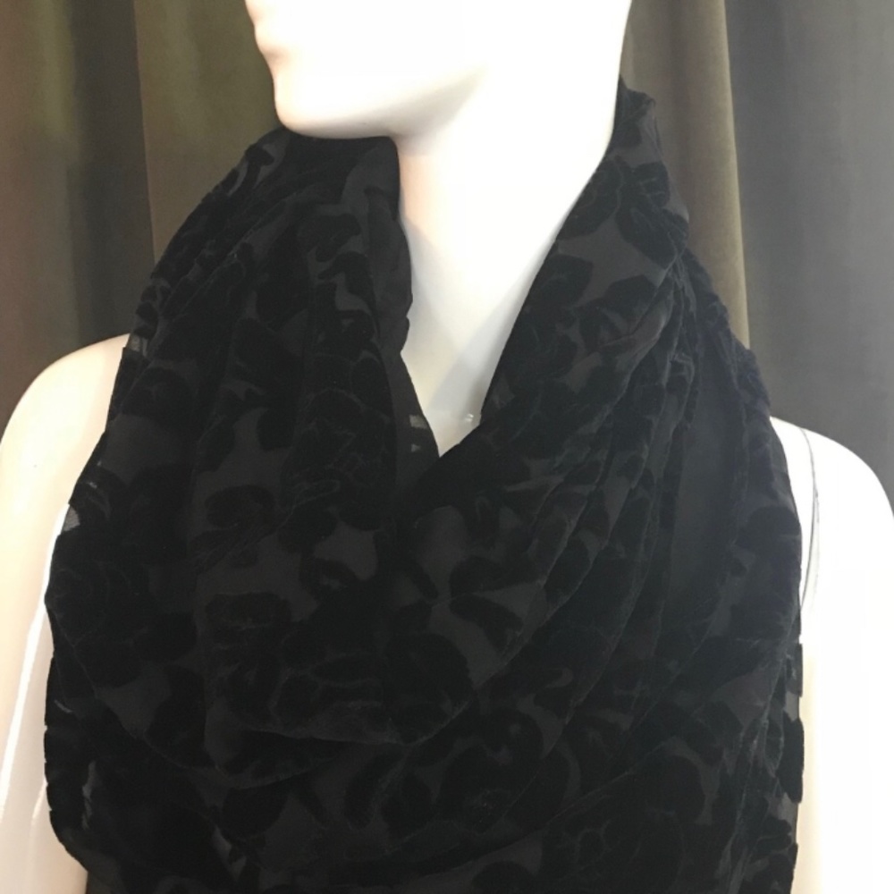 Black Velvet Burnout Infinity Scarf - Unbranded
